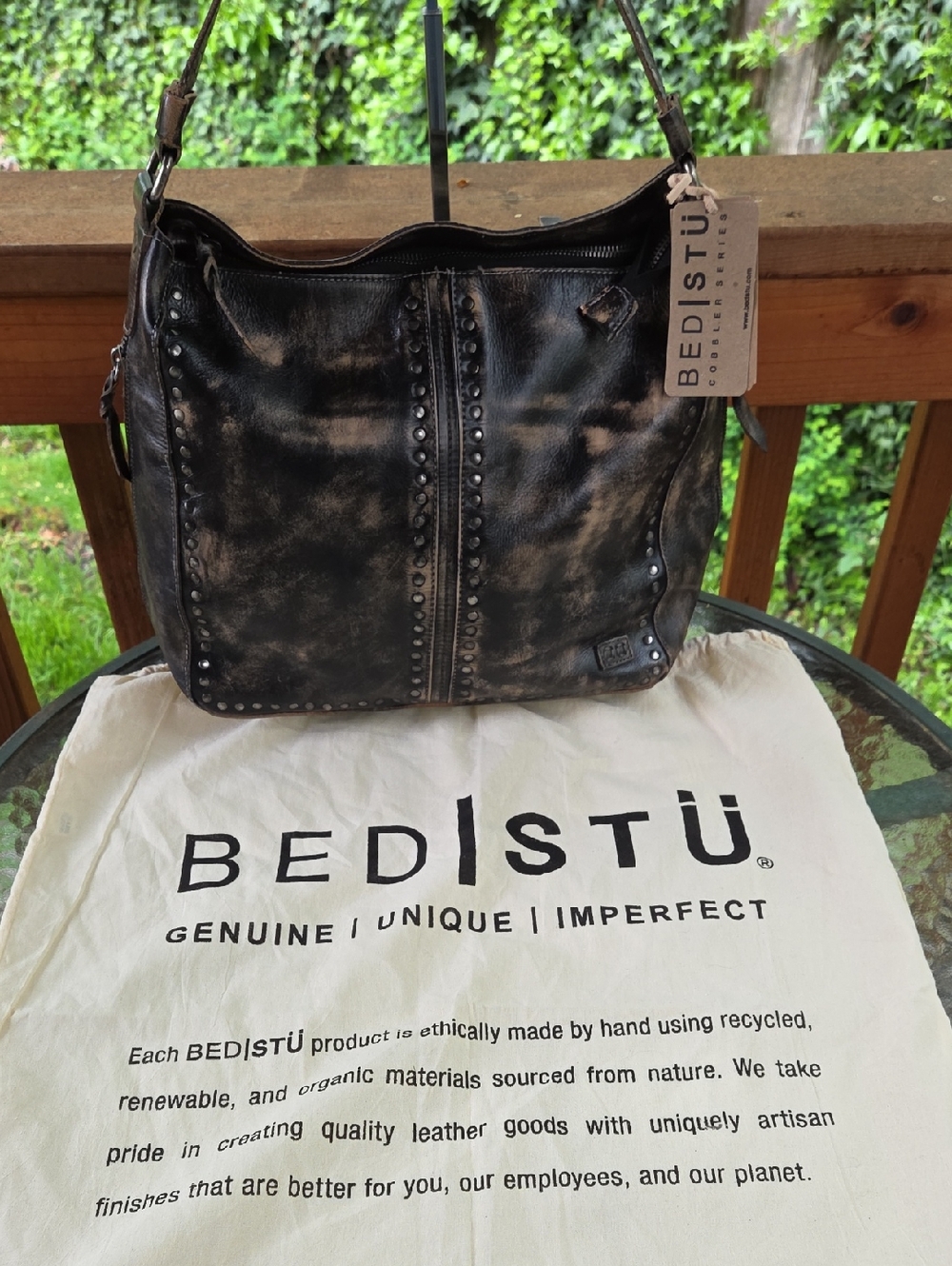 Bed Stu Black Wash Leather Concealed Carry Bag